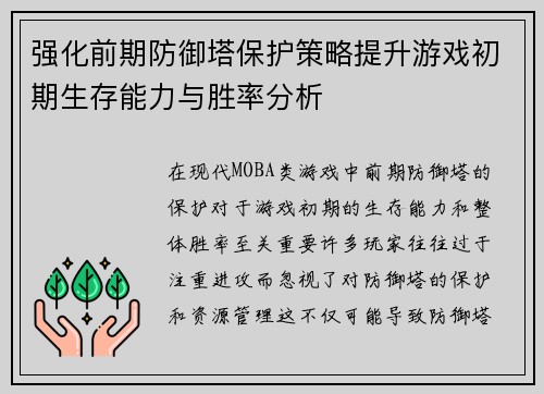 强化前期防御塔保护策略提升游戏初期生存能力与胜率分析